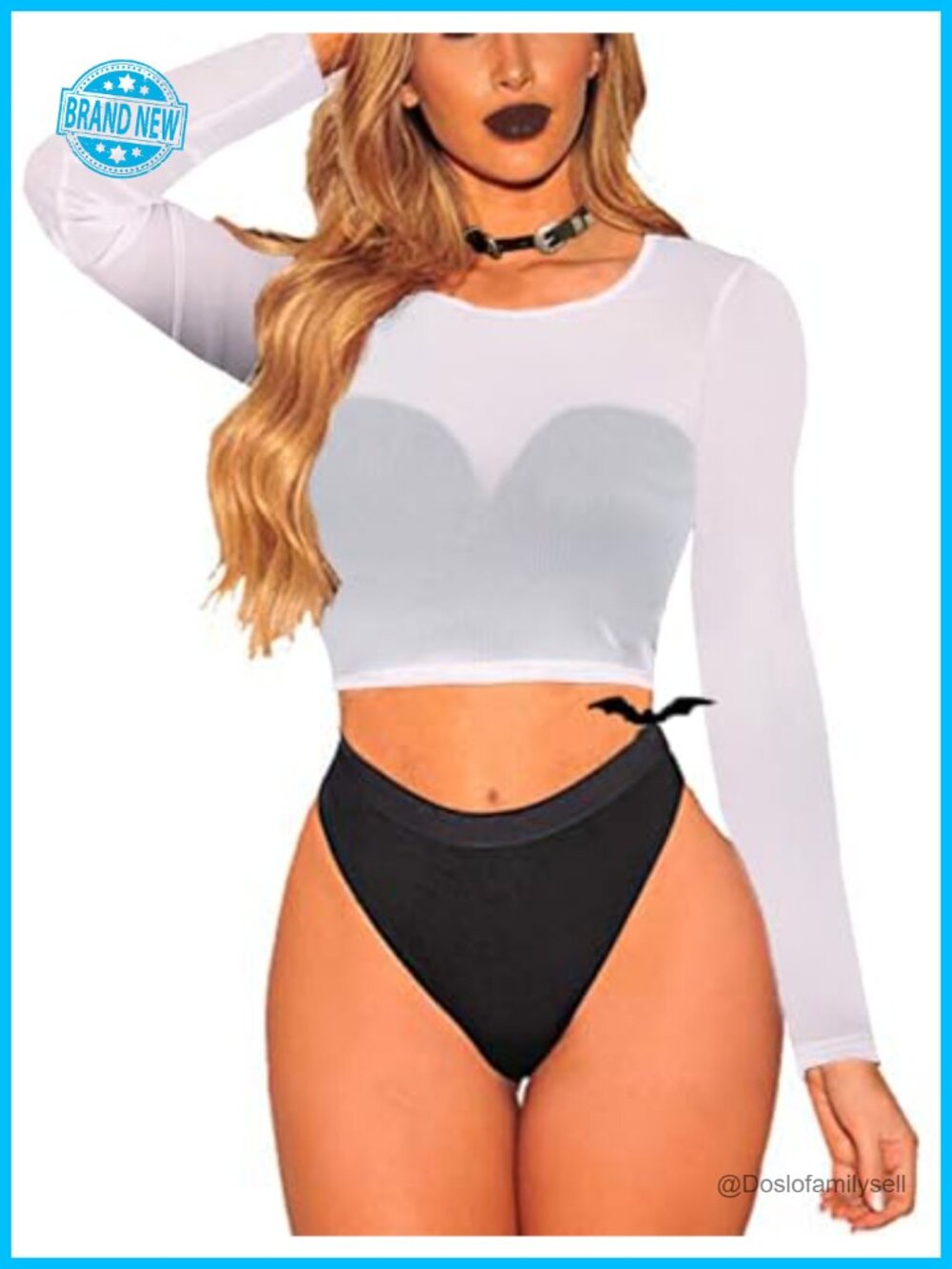 Sheer Mesh Crop Top See Through Long Sleeve Blouse Layering Piece Women's